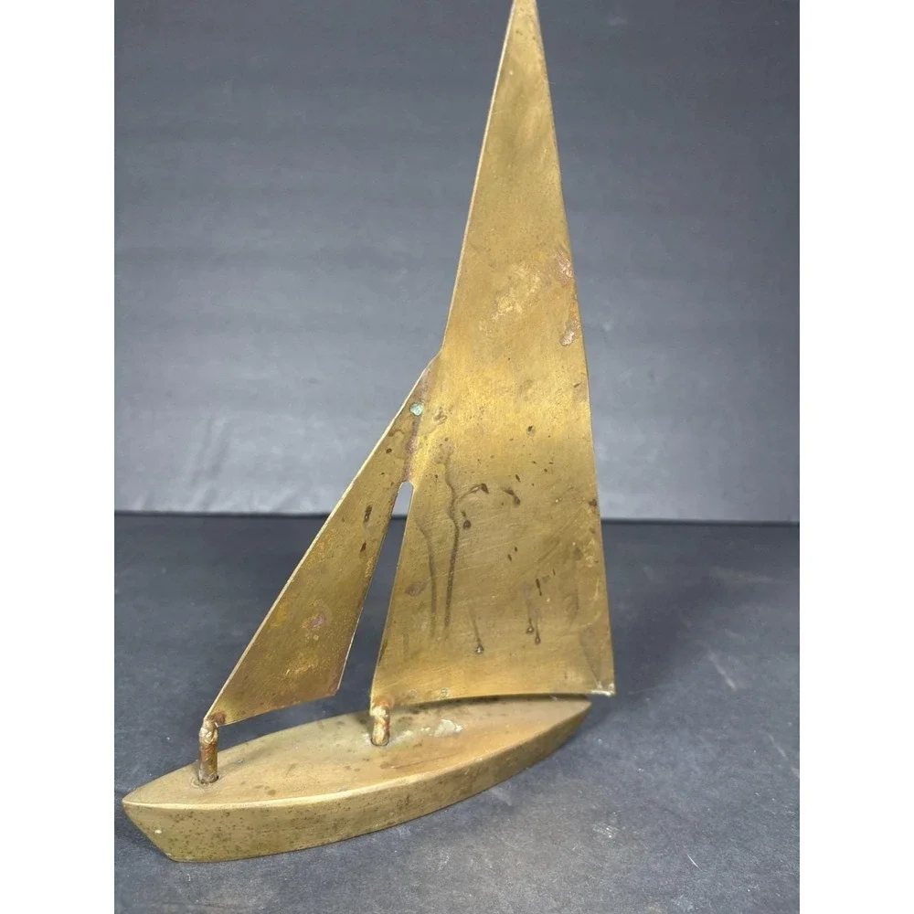 Vintage Brass Sailboat Sculpture Nautical Coastal Decor MCM Style
